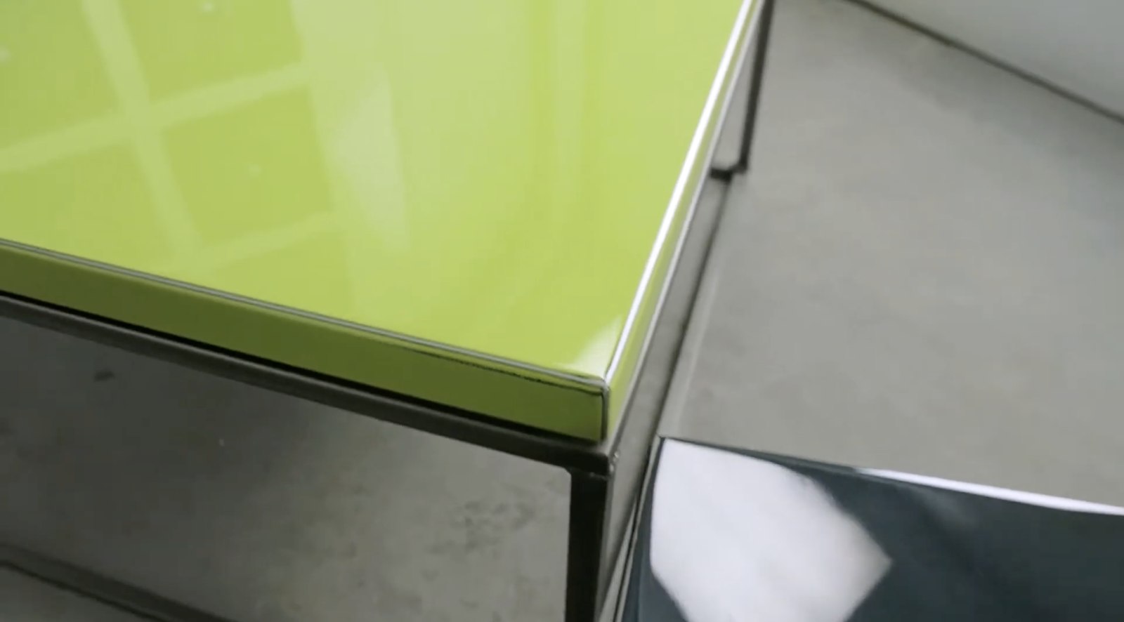 Detail shot of a painted table corner, Dangerous Color